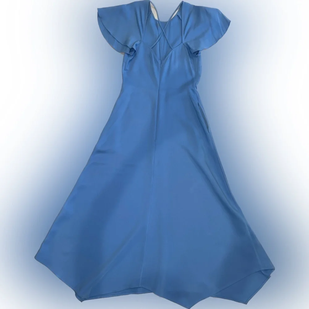 NWOT Reiss Eleni Cap Sleeve butterfly hem cap sleeves blue Midi dress sz 4_9